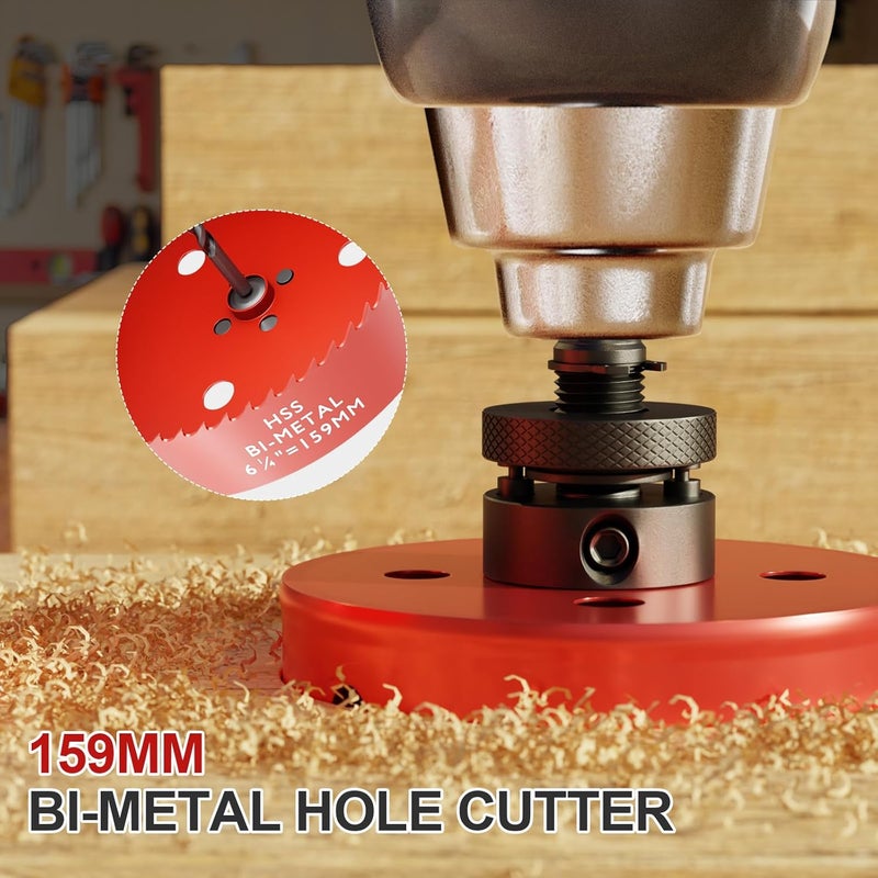 FIVELAKE 6.25" (159mm) Bi-Metal M42 High Speed Steel Hole Saw with Pilot Drill Bit, Smooth Cutting Edge for PVC, Drywall, Wood, Plastic, Gypsum Board, Rubber, Thin Metal - Image 5